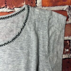 Gray Tee with Metal Chain Neckline Size Small
